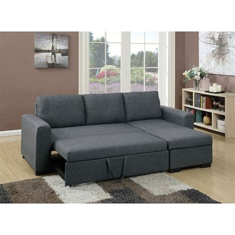 simple relax modern 2 pcs sectional sofa pull out bed under seat storage blue grey polyfiber
