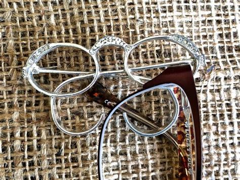 Vintage Eyeglass Pin Trimmed With Rhinestones Cute Silver Etsy