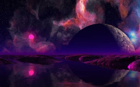 Free Download Pink Sun Over Water Planet Space Desktop Wallpaper