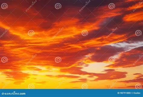 Fiery Orange And Red Colors Sunset Sky Stock Photo Image Of