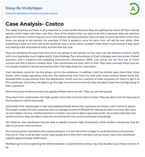 Case Analysis Costco Essay Example StudyHippo