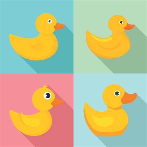 Yellow Duck Icons Set Flat Style Vector Art At Vecteezy