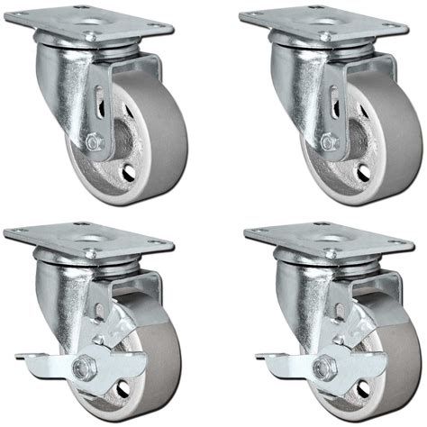 Casterhq 3 Set Of 4 All Steel Swivel Plate Caster Wheels With Brakes