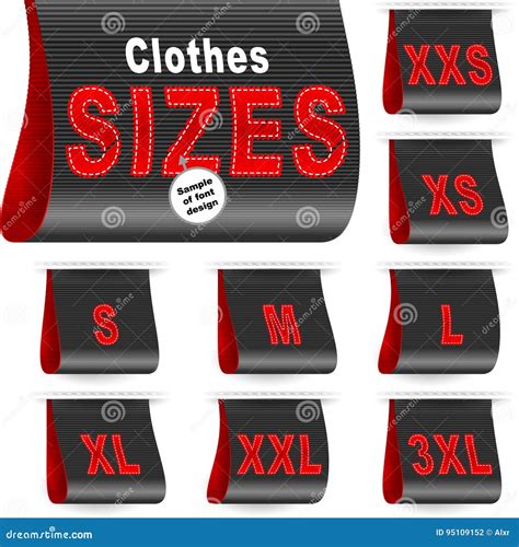 Clothes Size Label Marketing Tag Sticker Sewn Set Black Stock Vector