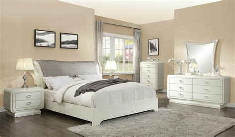 Modern Off White And Gray Faux Leather Bedroom Furniture