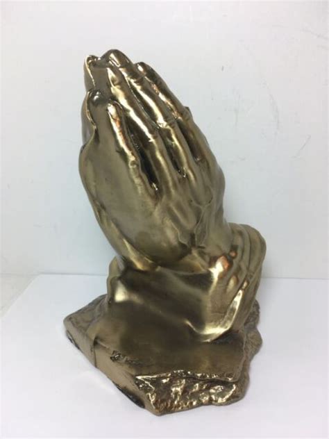 Pm Craftsman Gold Toned Metal Praying Hands Religious Christian Statue