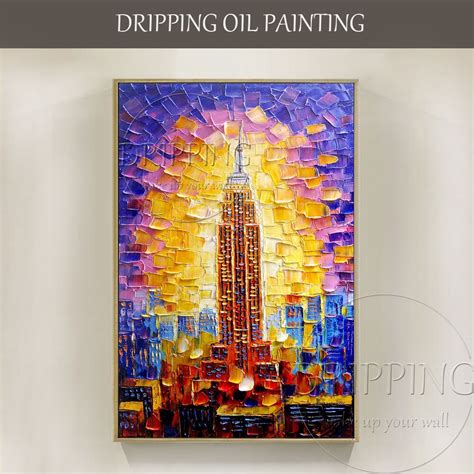 Artist Hand Painted High Quality Textured Empire State Building Oil