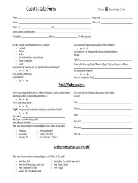 Spa Guest Intake Form Fill Online Printable Fillable Blank Pdffiller