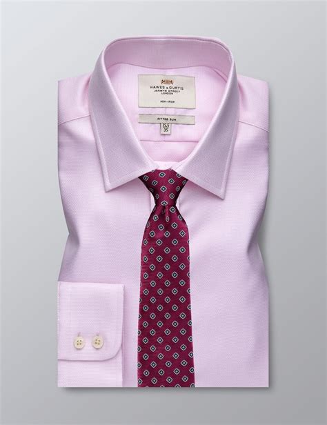 Men S Formal Pink White Fitted Slim Shirt Single Cuff Non Iron