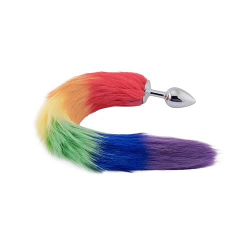 18 rainbow colored fox tail metal plug love plugs
