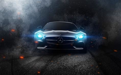 Download Wallpapers Darkness Mercedes Amg Gt Headlights 2017 Cars