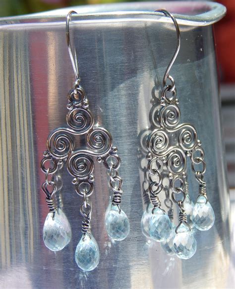 Sky Blue Topaz Chandelier Earrings In Antique Silver Etsy