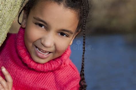 8446 Beautiful Smiling Mixed Race African American Girl Stock Photos