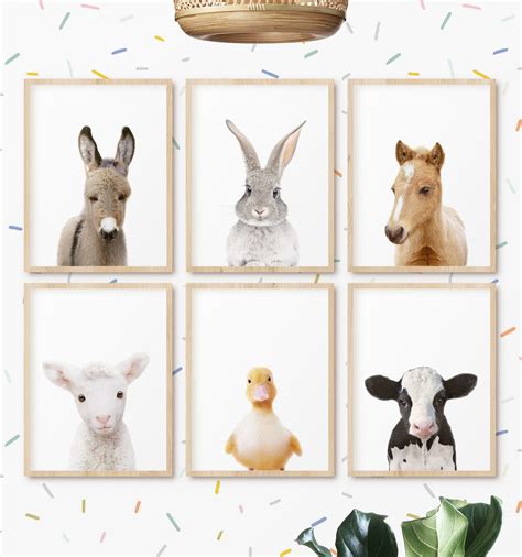 Farm Animal Prints Set Of 6 Nursery Farm Animals Wall Art Etsy