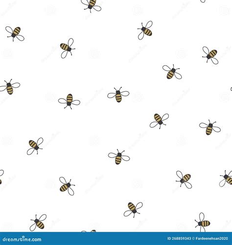 Cute Hand Drawn Honey Bee Seamless Pattern Stock Vector Illustration