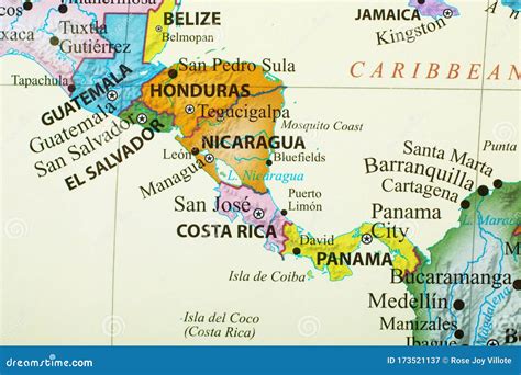 Map Of Countries In Central America Stock Image Image Of Guatemala