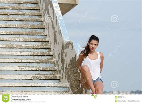 Woman Lying On Cement Stairs Stock Photo Image Of Cloths Casual
