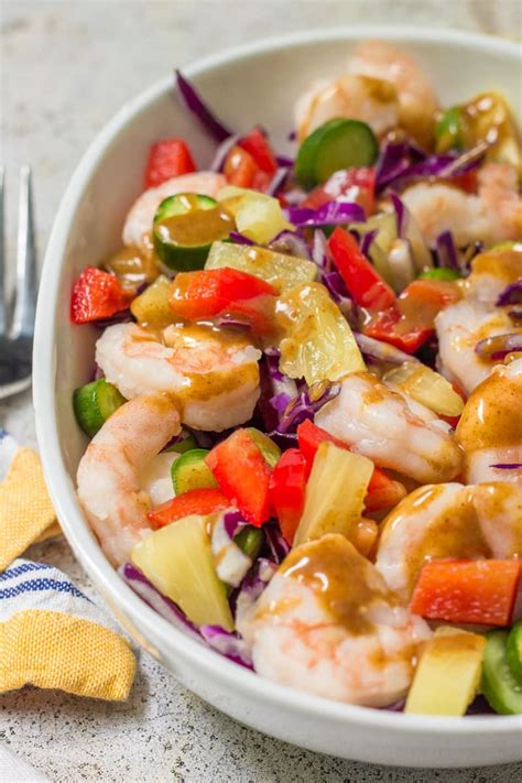 Next, line the shrimp about 1 1/2 inches below the top edge of the rice. Whole30 Thai Shrimp Salad: Cold Lunch Recipe with Almond ...