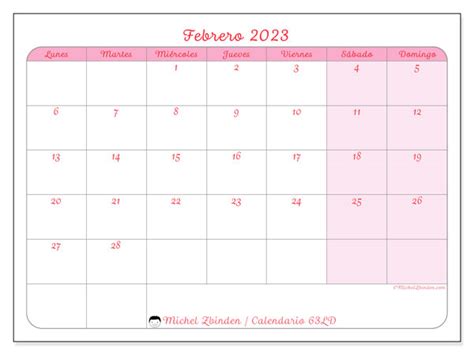 Calendario Febrero De 2023 Para Imprimir “63ld” Michel Zbinden Gt