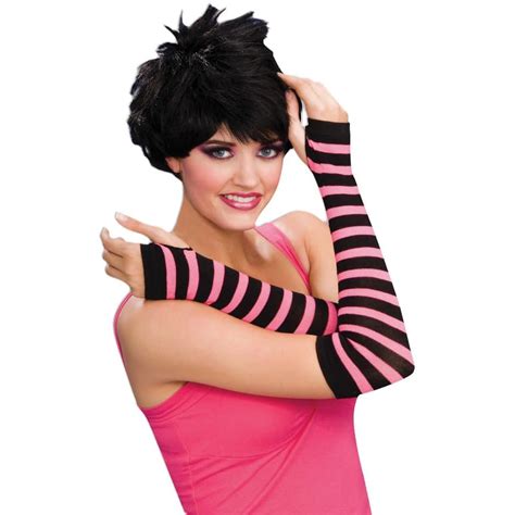 Gloves Striped Black And Pink Scostumes