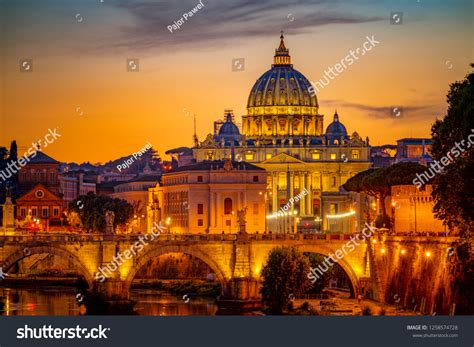 St Peters Basilica Romevatican Dome Sunset Stock Photo 1258574728