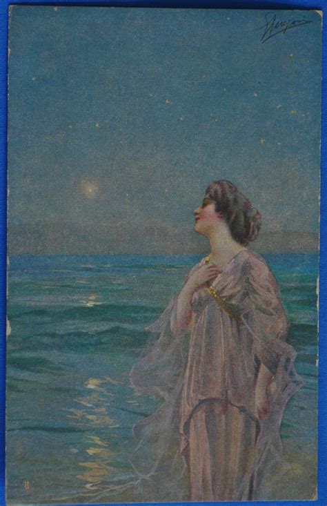 Art Woman Pink Gown Moonlight Ocean Cartolina Postale Postcard Etsy