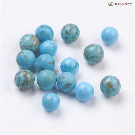Beebeecraft 10pcs Natural Sinkiang Turquoise Beads Gemstone Sphere Dyed