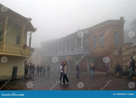 Teenagers Are On The Excursion In Sighnaghi In Foggy Weather Georgia