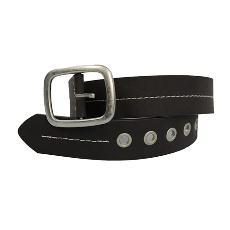 Mens Brown Stitched Genuine Bonded Leather Belt With Metal Eyelets And