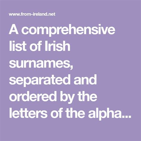 A Comprehensive List Of Irish Surnames Separated And Ordered By The