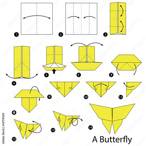 Step By Step Instructions How To Make Origami A Butterfly Stock Vector