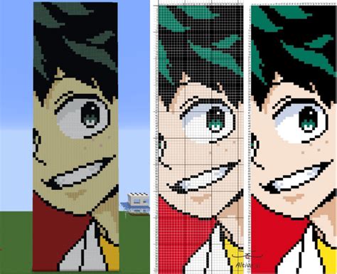 I Made An Izuku Pixel Art In Minecraft On My Favourite Creative Server Reference Image To The