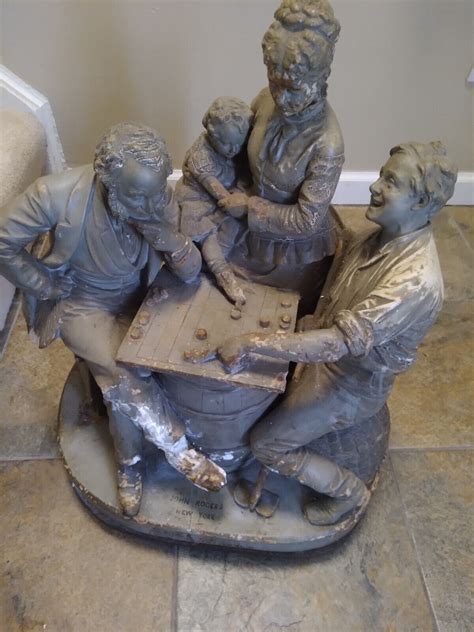 John Rogers Antique Statue Checkers Up At The Farm With Turntable For