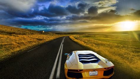 A lone car driving into the sunset on highway 64 in nw oklahoma. Supercar Lamborghini Wallpaper | PixelsTalk.Net