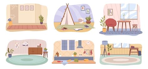 Premium Vector Home Interiors Design Flat Cartoon Backgrounds