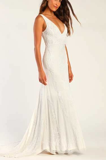 Passionate Romance White Beaded Sequin Mermaid Maxi Dress Best Maxi Dress