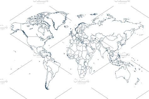 World Map With Borders White Vector Custom Designed Web Elements