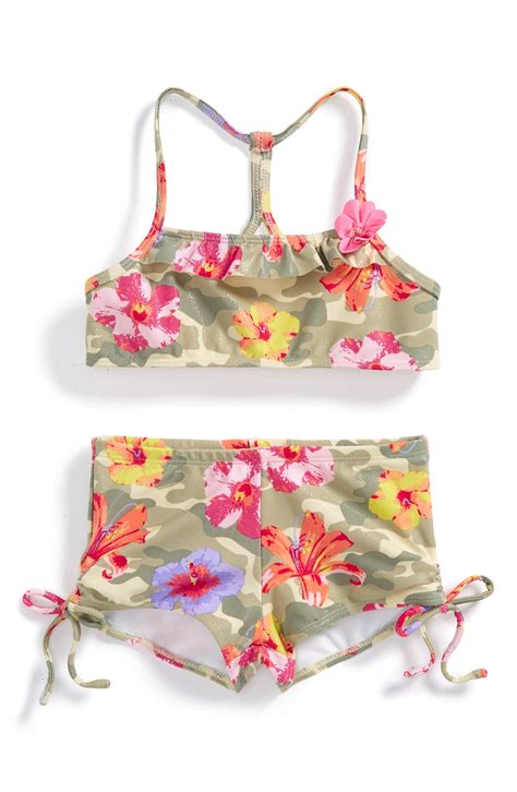 Kate Mack Camo Flower Shimmer Two Piece Swimsuit Little Girls And Big