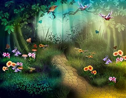 Forest Enchanted Backgrounds Path Fantasy Flower Tree