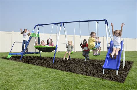 Sportspower Mountain View Metal Swing Set With Glide Ride Saucer