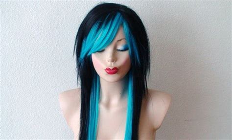 scene wig emo black turquoise wig black scene wig by kekeshop 129 50 long hair styles