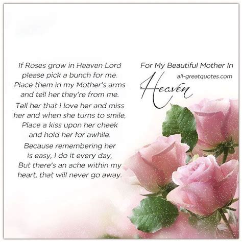 In Memory Of Mother If Roses Grow In Heaven Memorial Poem For Loss Of