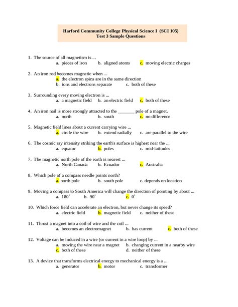 Test 3 With Multiple Choice Questions Answer Key Physical Science I Sci 105 Exams