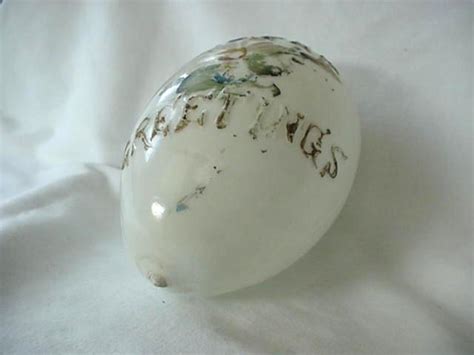 Victorian Milk Glass Hand Blown Large Egg Easter Greetings Incised From