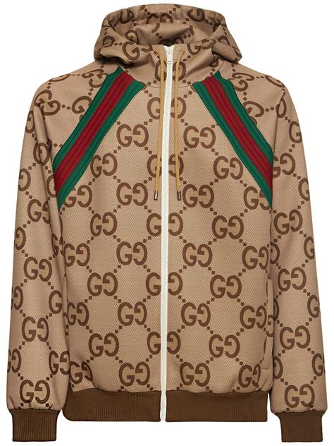 Gucci Cotton Zip Hoodie In Brown For Men Lyst
