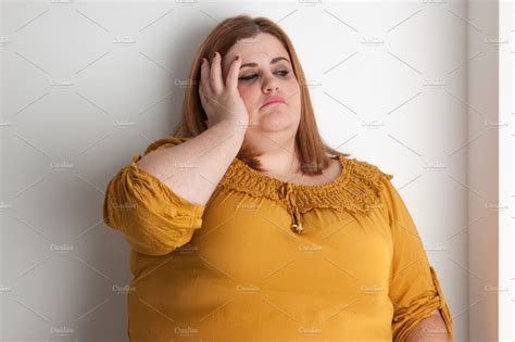 Worried Overweight Woman Featuring Depressed Fat And Headache High
