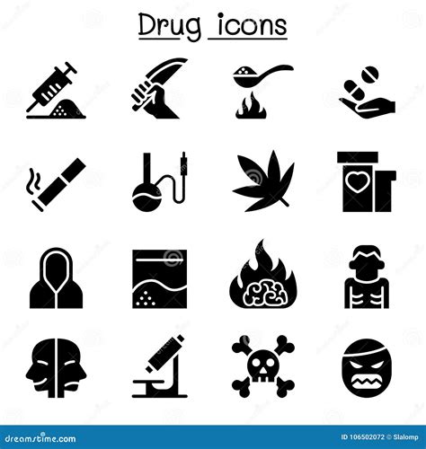 Addiction And Drug Icon Set Stock Vector Illustration Of Junky