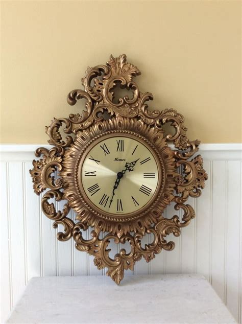 Vintage Gold Ornate Wall Clock Burwood Homco Large Clock Etsy Clock