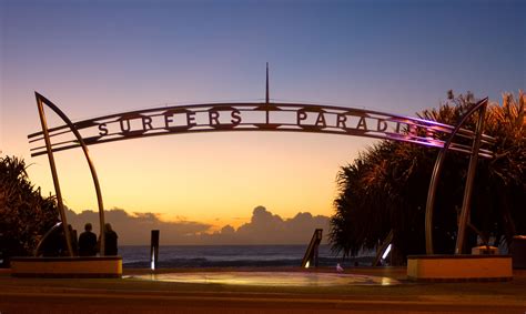 The Famous Arch Way At Surfers Paradise On The Gold Coast Australia And The Magic Sunrise On