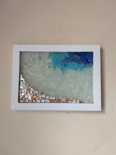 Framed Sea Glass Shoreline Etsy Sea Glass Mosaic Sea Glass Art